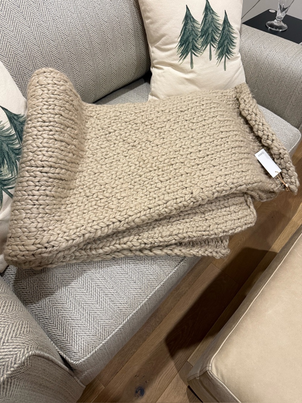 NWT Quince Chunky Hand Knit Wool Throw Blanket Neutral 50x60